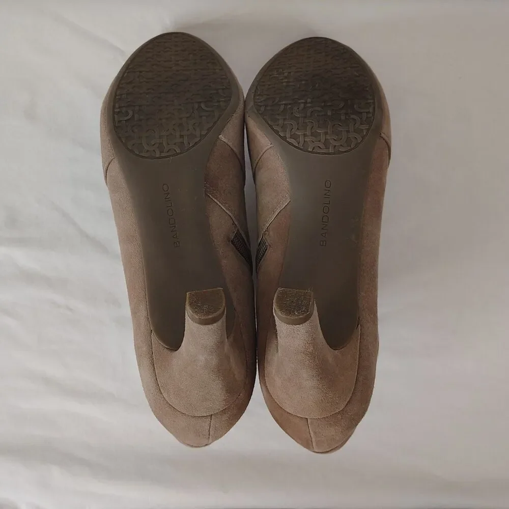 Bandolino Ankle Boots Taupe Tan Leather Suede Heeled Shoes Size 8.5M